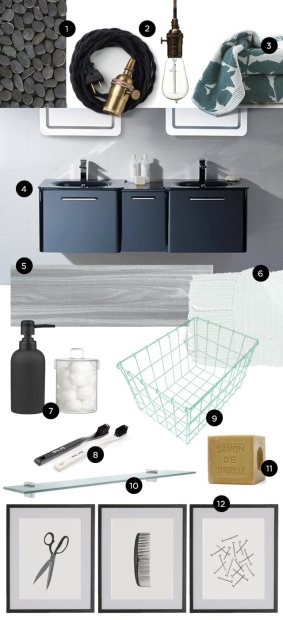 Modern Bathroom Black and White with pastel green