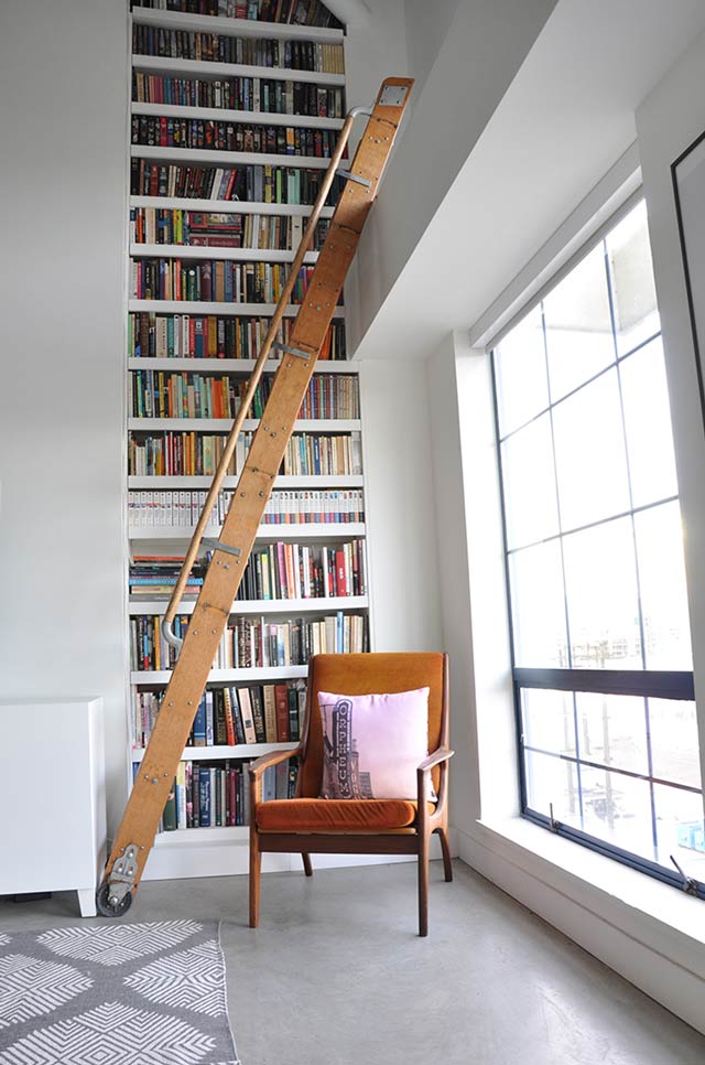 loft apartment library ladder