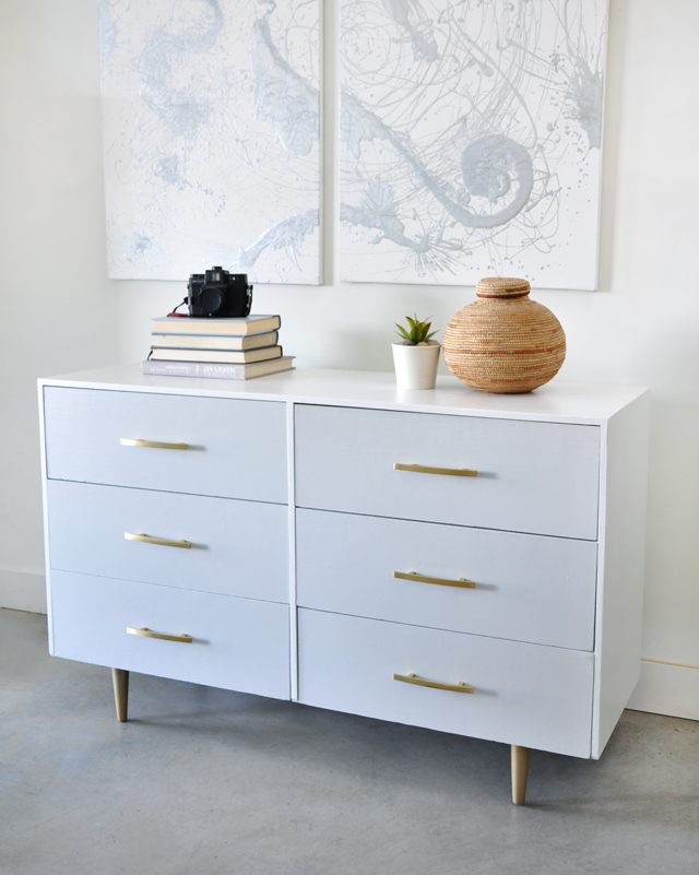 gray and gold painted dresser makeover