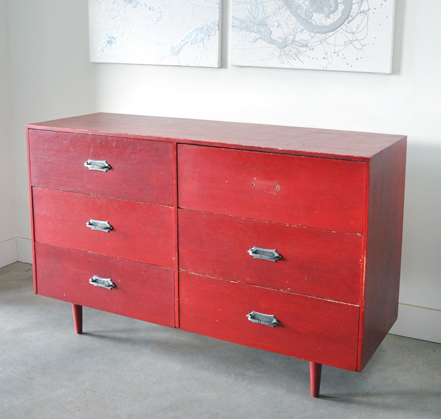 red painted dresser before and after