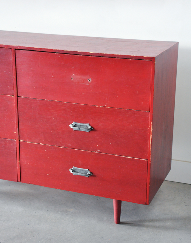 red painted dresser before and after