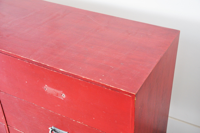 red painted dresser before and after