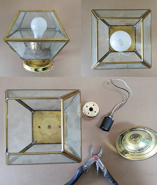 DIY terrarium using an old light fixture