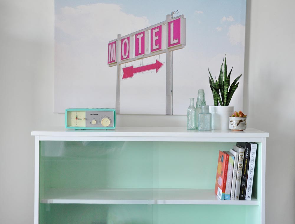 Vintage mid century sideboard before and after