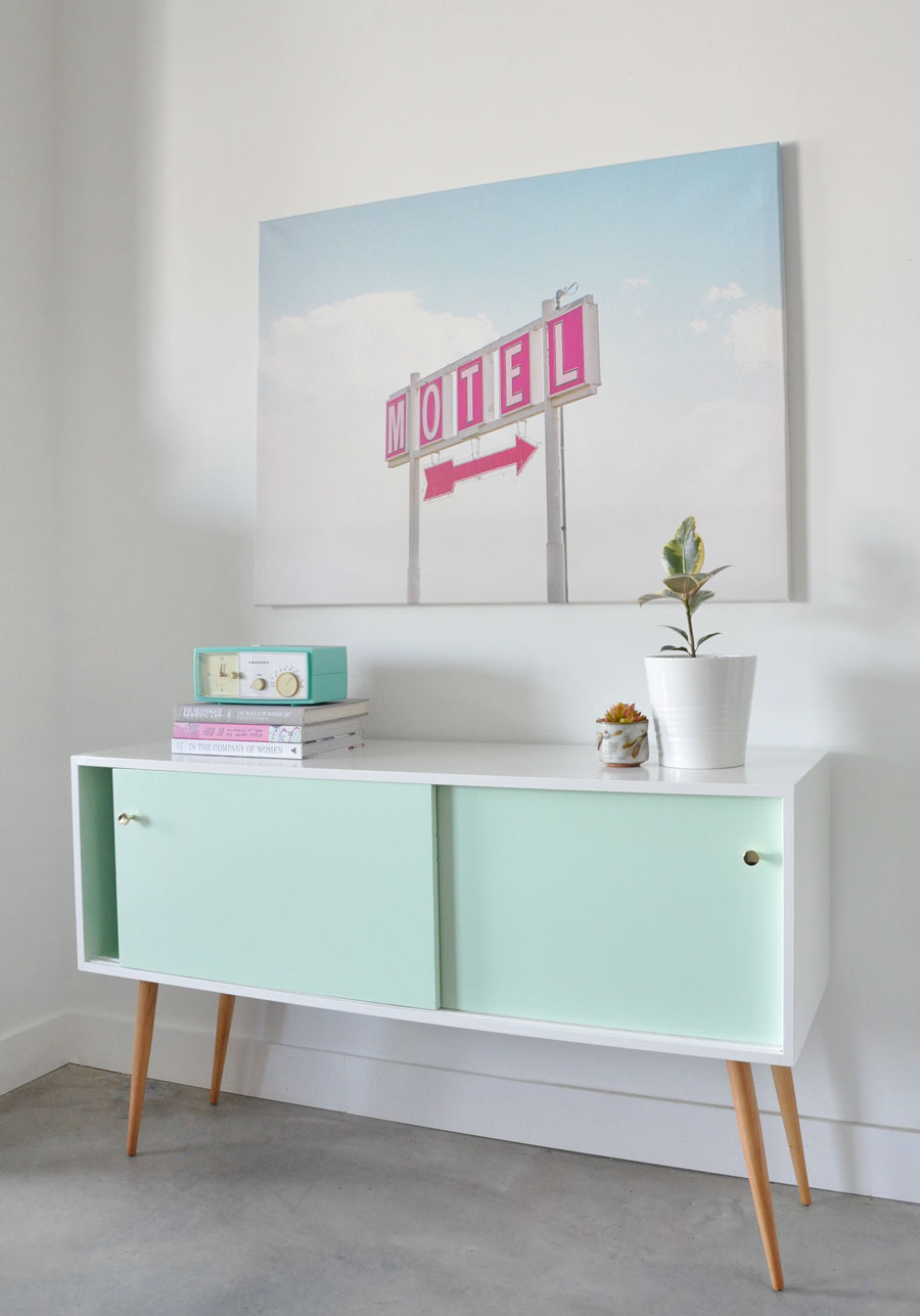 Vintage mid-century modern console before and after by @visualheart