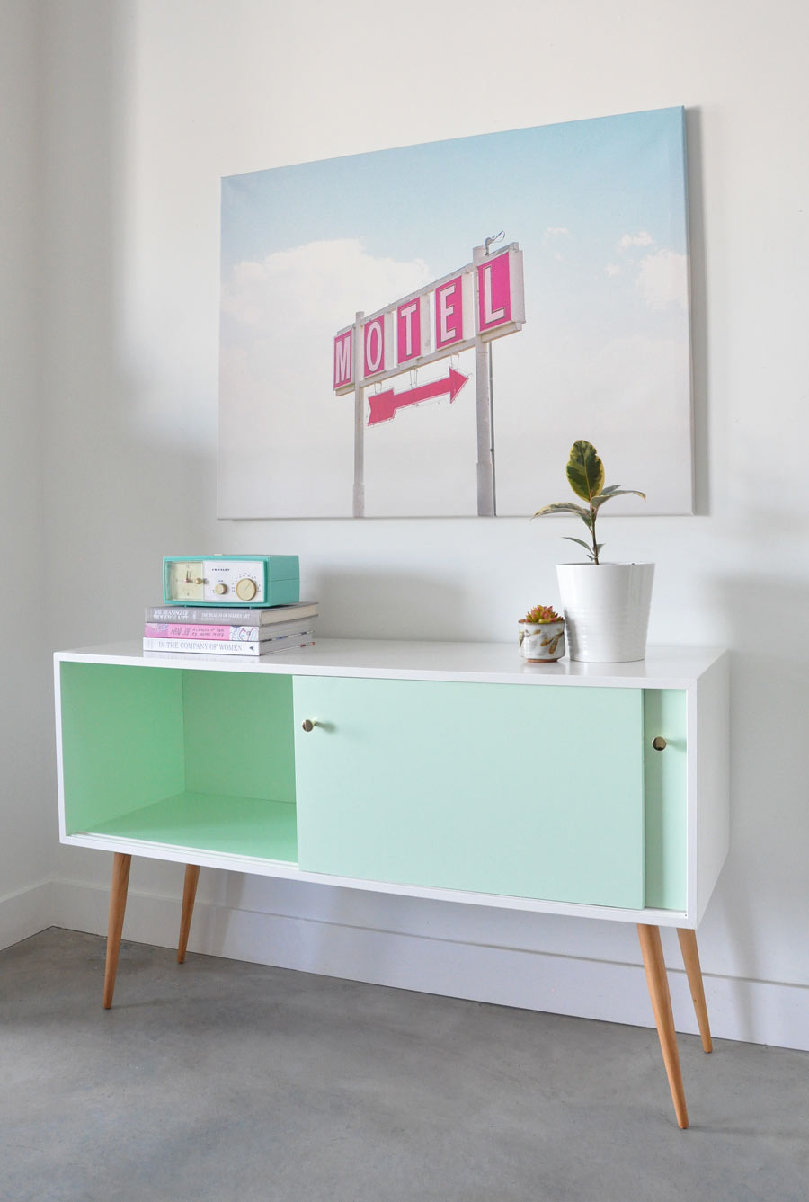 Vintage mid-century modern console before and after by @visualheart