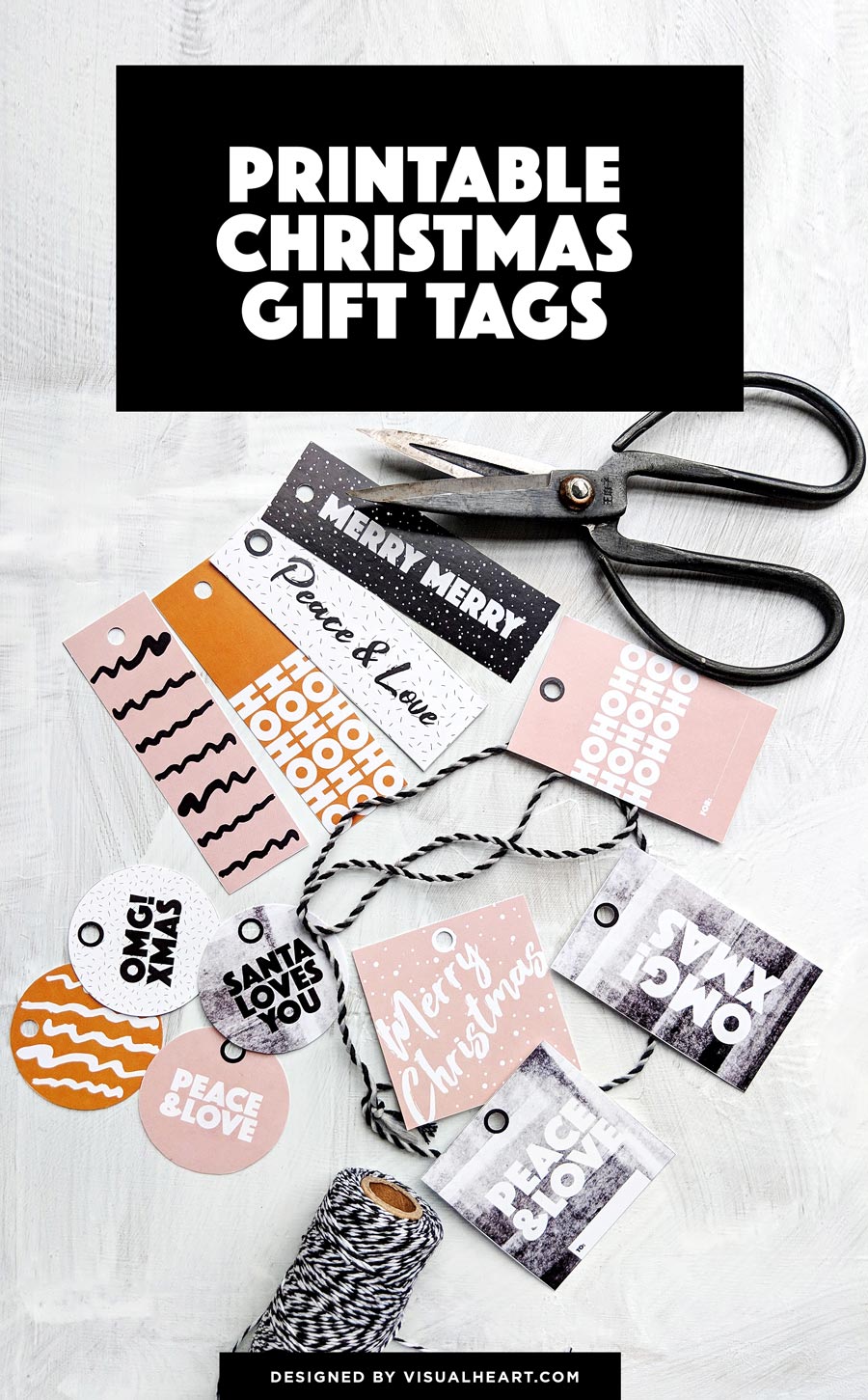 Free printable modern Christmas gift tags designed by @visualheart www.visualheart.com