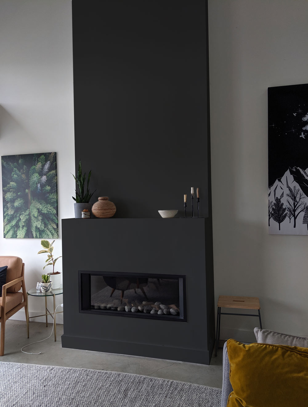 Modern black fireplace